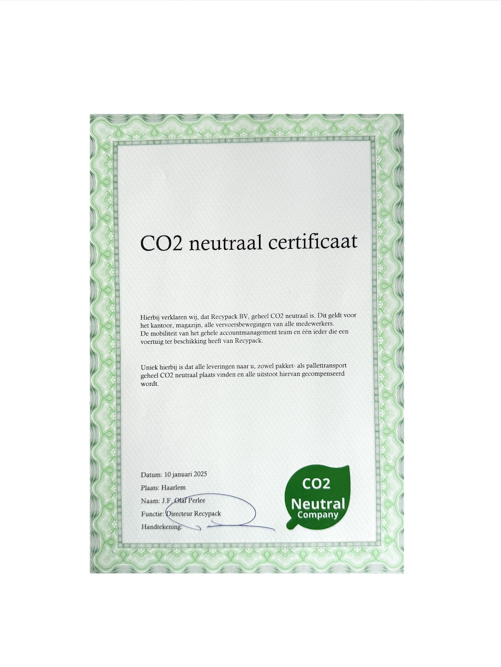 Co2 Certificaat